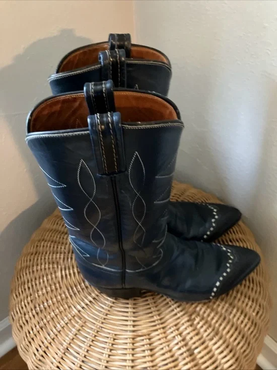 Vintage Tony Lama Black Cowboy Boots Western Cowgirl All Leather Womens 6.5 - Picture 4 of 6